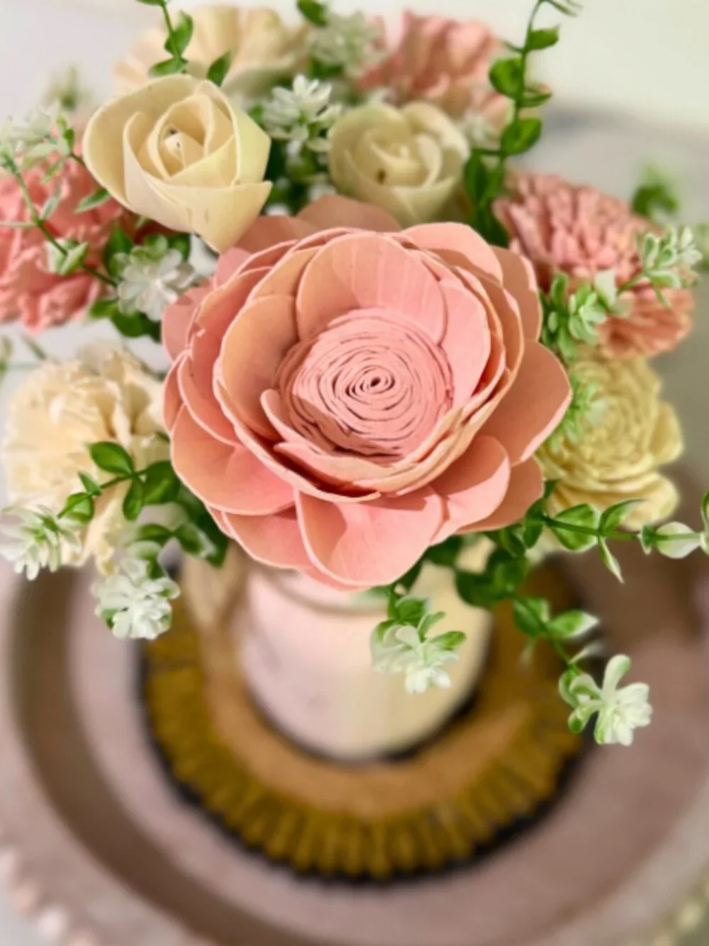 Pink Sola Wood Floral Arrangement in Mason Jar Baby Shower Nursery Decor Gift